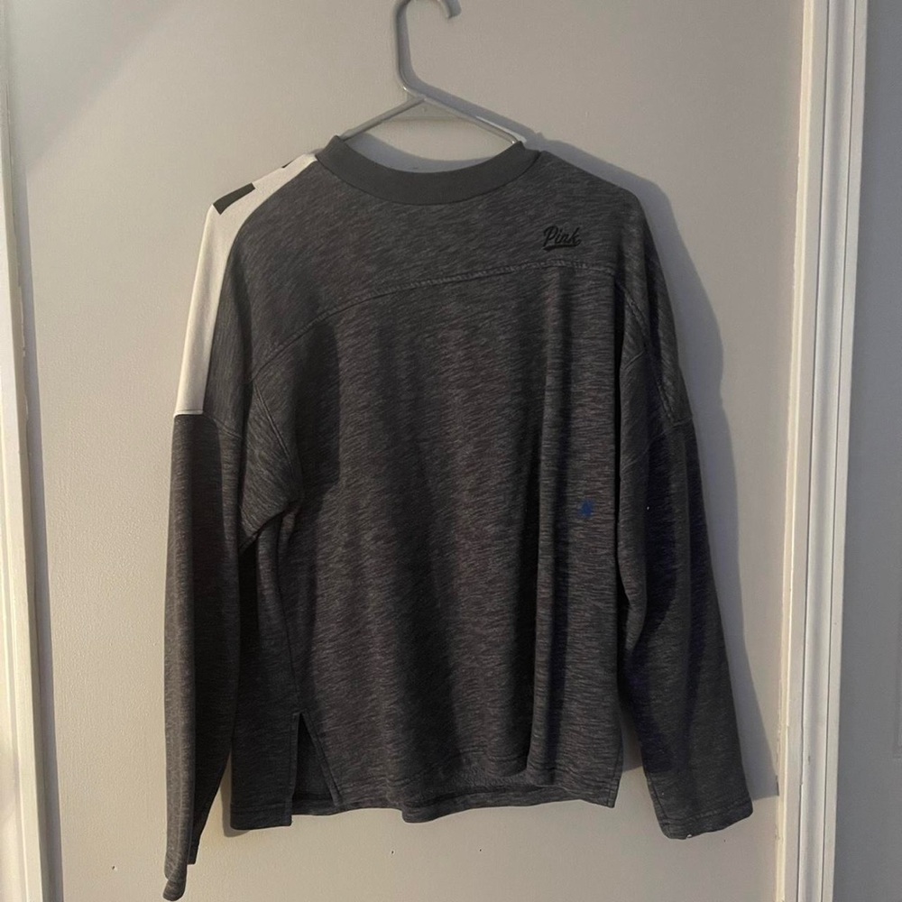 Victoria's Secret Gray and White Sweatshirt with Stripe Detail